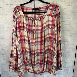 Lane Bryant Plaid Pull Over Style Blouse balloon sleeve cozycorye Boho plus size